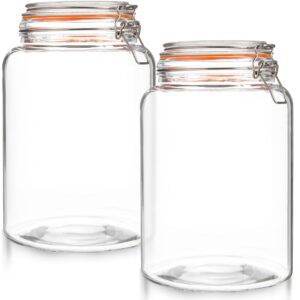 kitchentoolz large 1 gallon glass mason jar with hinged lids, extra wide-mouth airtight leakproof sealed canning jars, pickling container, preserving & flour storage - pack of 2