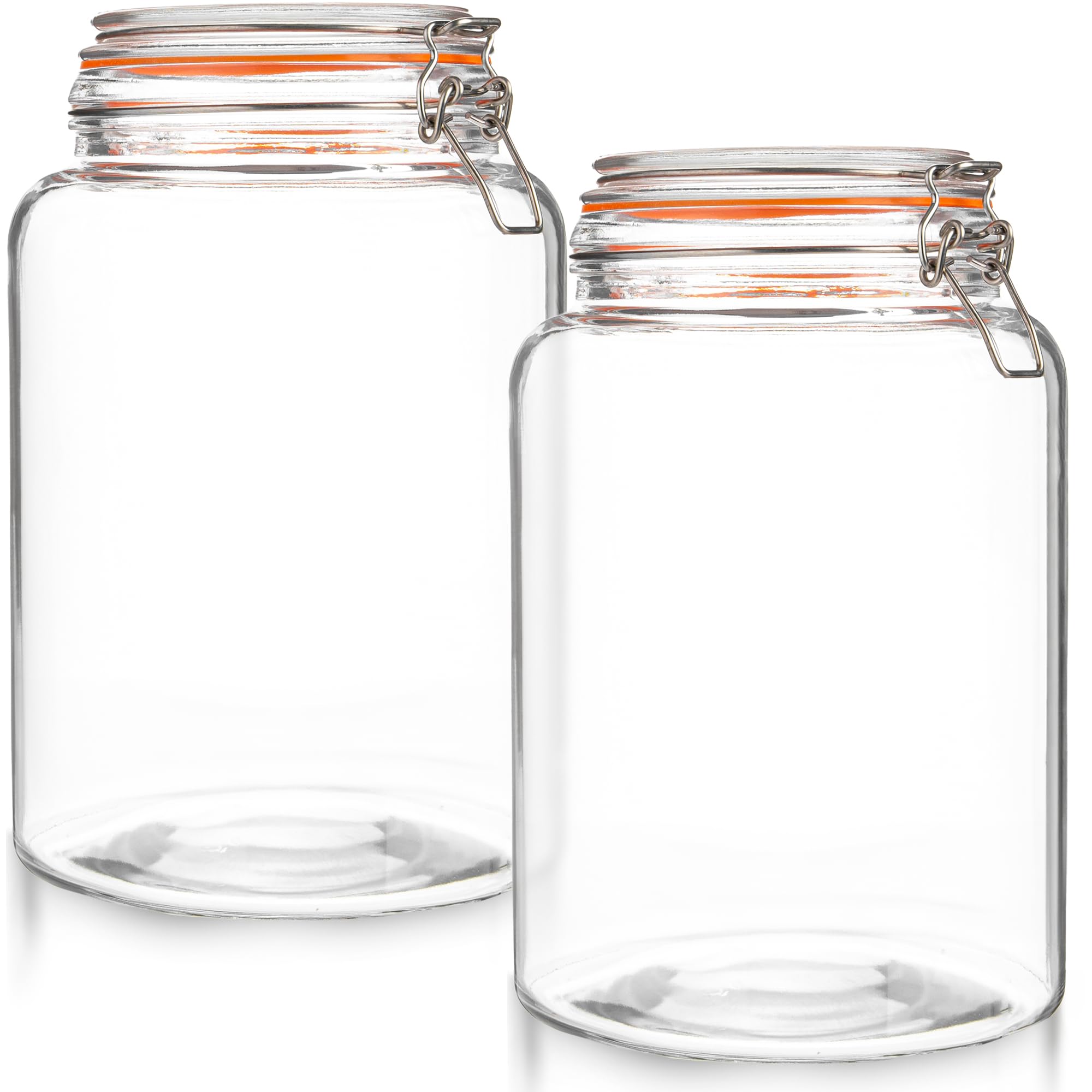 kitchentoolz Large 1 Gallon Glass Mason Jar with Hinged Lids, Extra Wide-Mouth Airtight Leakproof Sealed Canning Jars, Pickling Container, Preserving & Flour Storage - Pack of 2