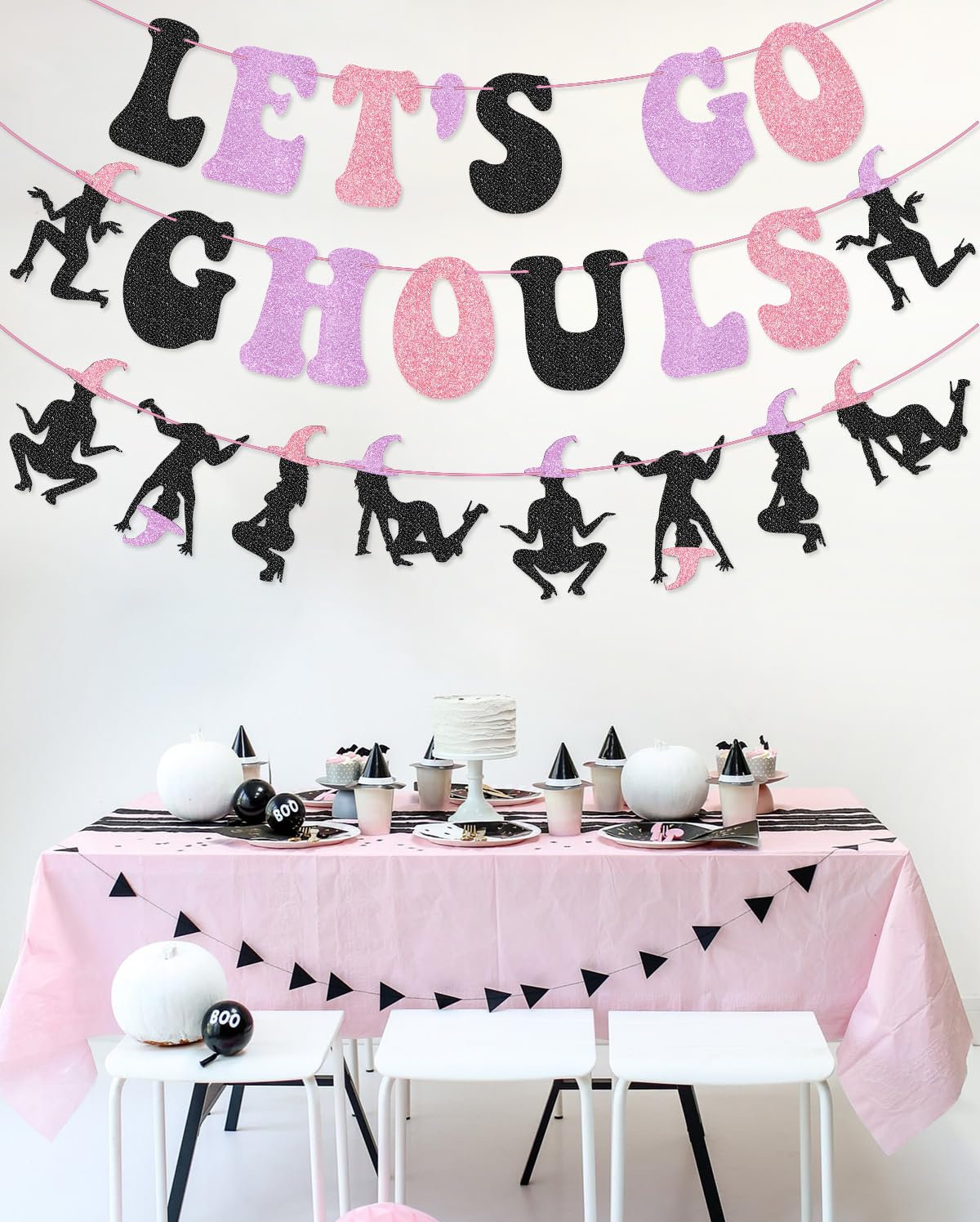 Pink Purple Let's Go Ghouls Banner Garland for Halloween Bachelorette Party Halloween Birthday Party Decorations