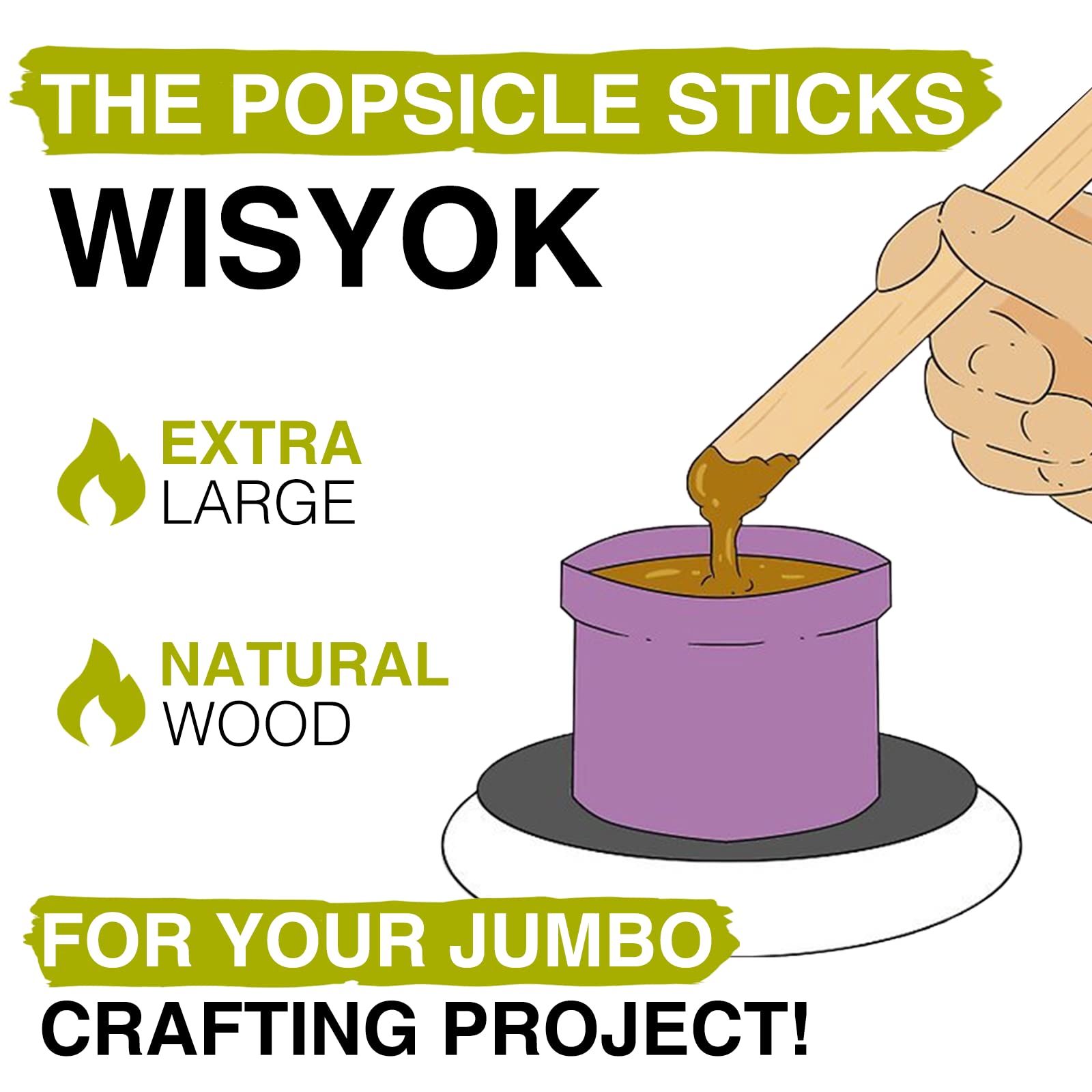 WISYOK 8'' Jumbo Craft Sticks - 90PCS Extra Large Natural Premium Wood, Ice Cream Sticks, Jumbo Sticks, Large Tongue Depressors, Plant Labels, Hair Removal and Waxing Supplies, Crafting