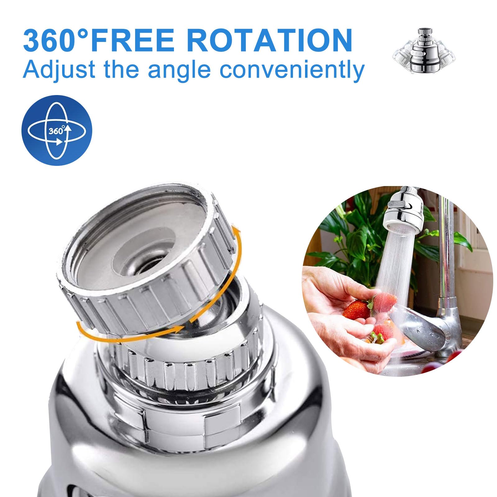 Sink Faucet Attachment, Movable Kitchen Faucet Head 360° Rotatable Faucet Sprayer Head Replacement Water Saving Faucet Extender,Anti -Splash,3 Modes, Chrome Faucet Head for Kitchen and Bathroom