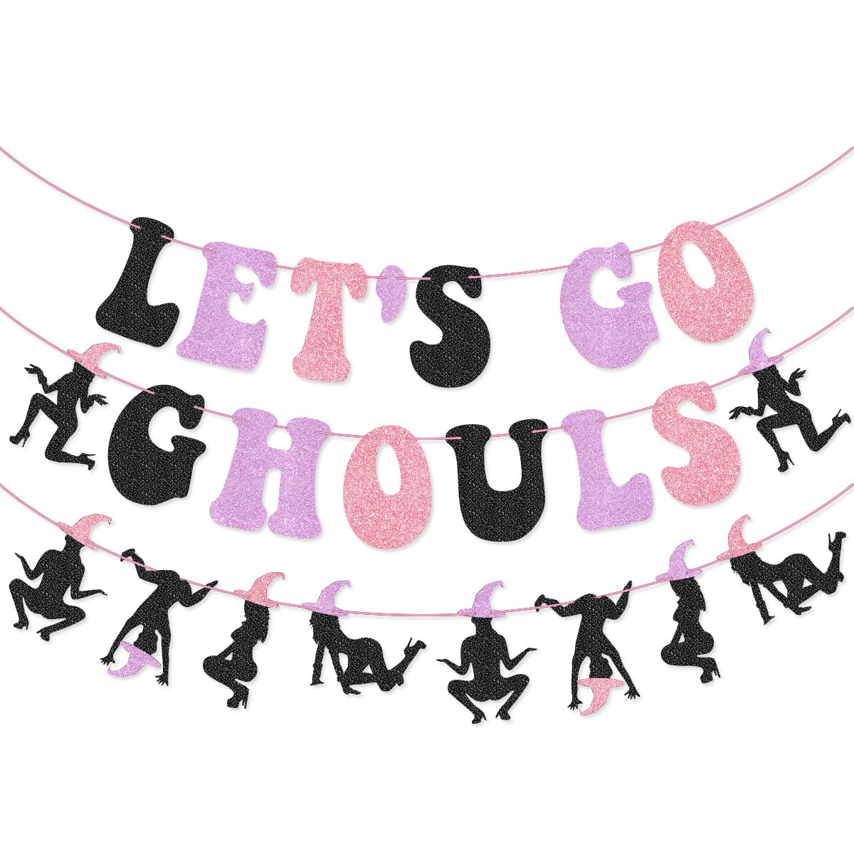 Pink Purple Let's Go Ghouls Banner Garland for Halloween Bachelorette Party Halloween Birthday Party Decorations