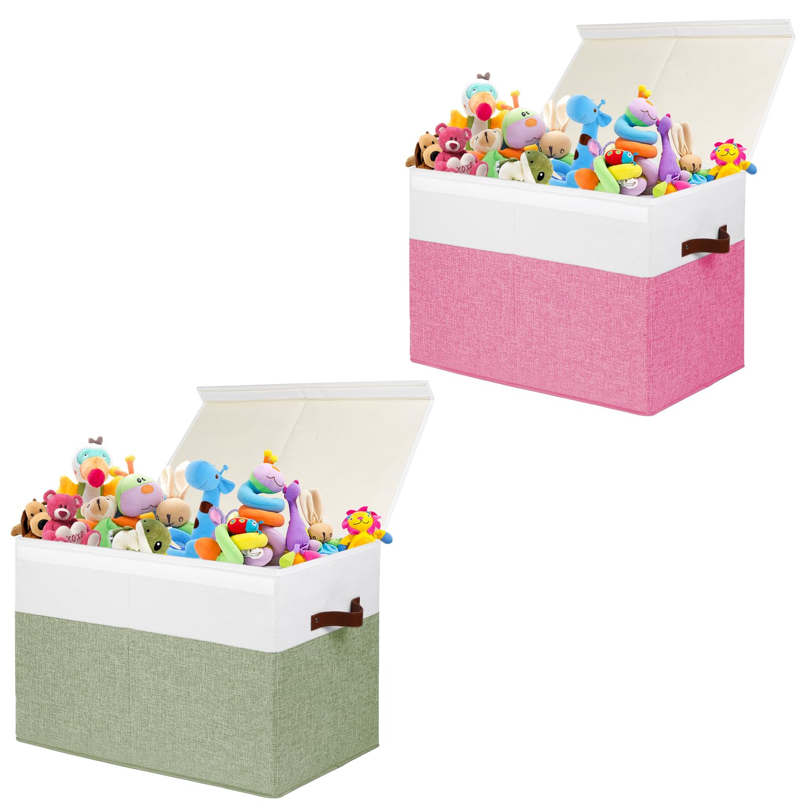 Large Toy Box Chest Storage Bins for Girls, Toys Organizers Storage Boxes Basket with Sturdy Handles for Nursery, Playroom, Closet, Bedroom