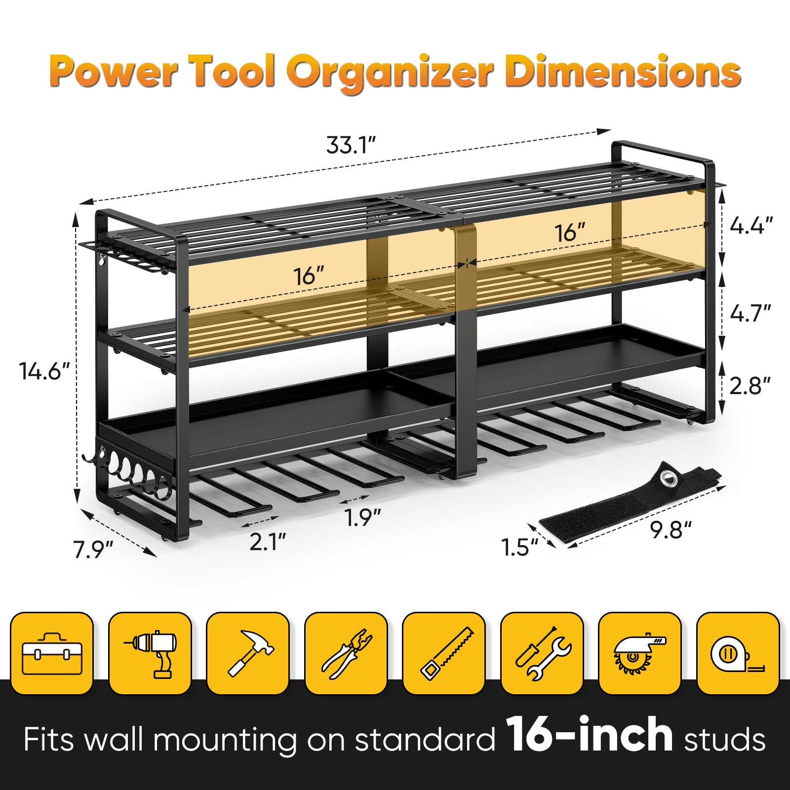 POKIPO Power Tool Organizer Wall Mount, Extended Large Heavy Duty Drill Holder, 4 Layer Garage and Storage, Suitable Utility Racks for Room, Workshop