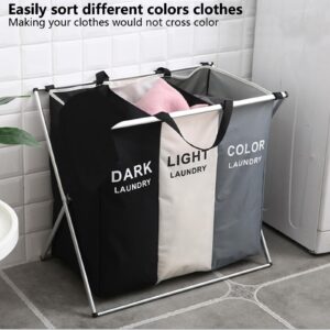 Laundry Basket,Upgraded 136L Laundry Hamper 3 Sections Laundry Bin Sorter, Waterproof & Foldable Washing Storage Bag for Dirty Clothes Toys Towel in Bathroom Bedroom Organization