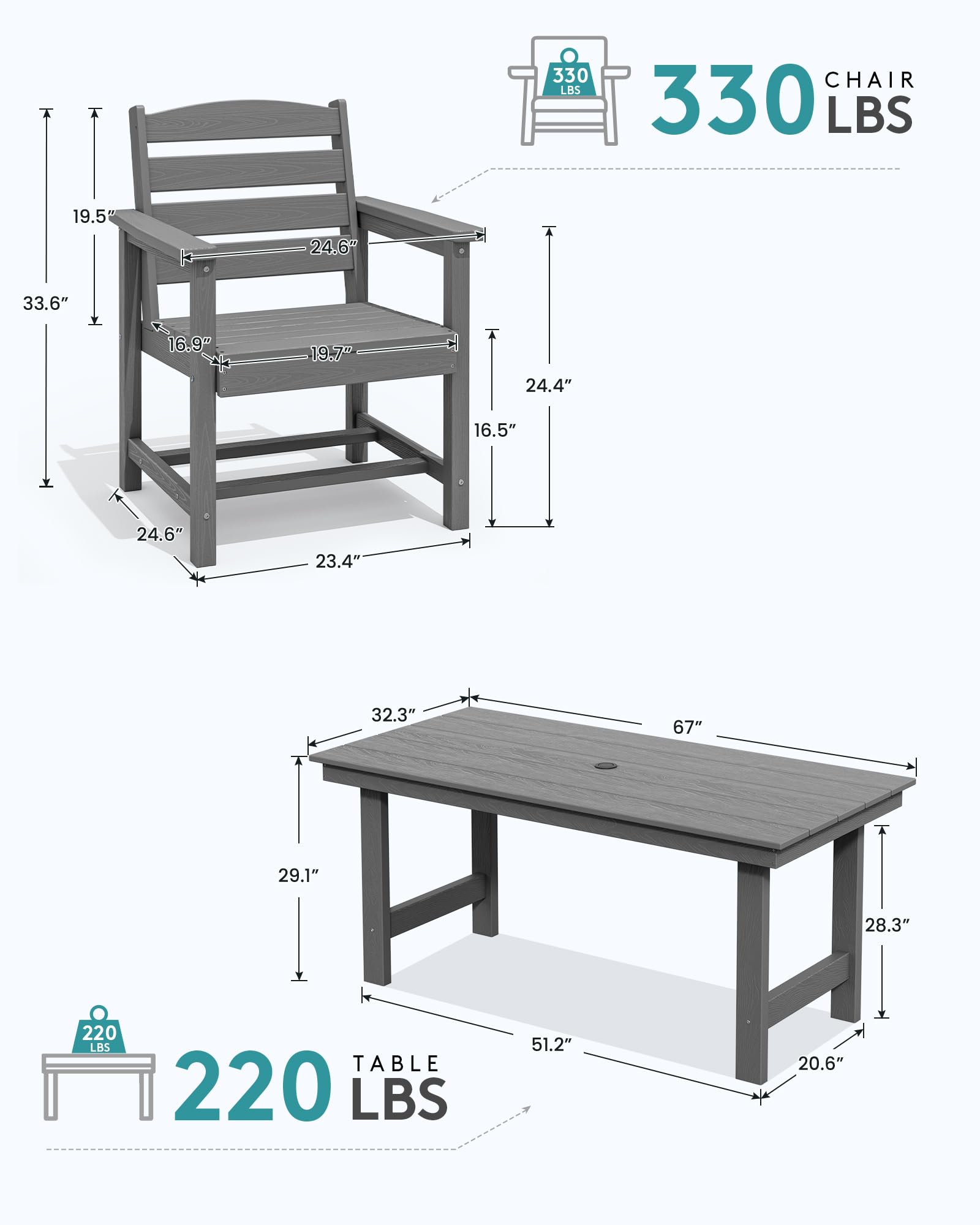 SERWALL Patio Dining Chair Set of 2, Gray