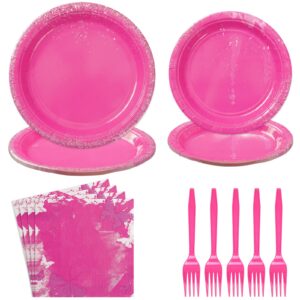 96pcs hot pink party supplies hot pink plates and napkins tableware set hot pink party decorations for pink valentine's day, birthday, wedding, bridal shower party, serves 24