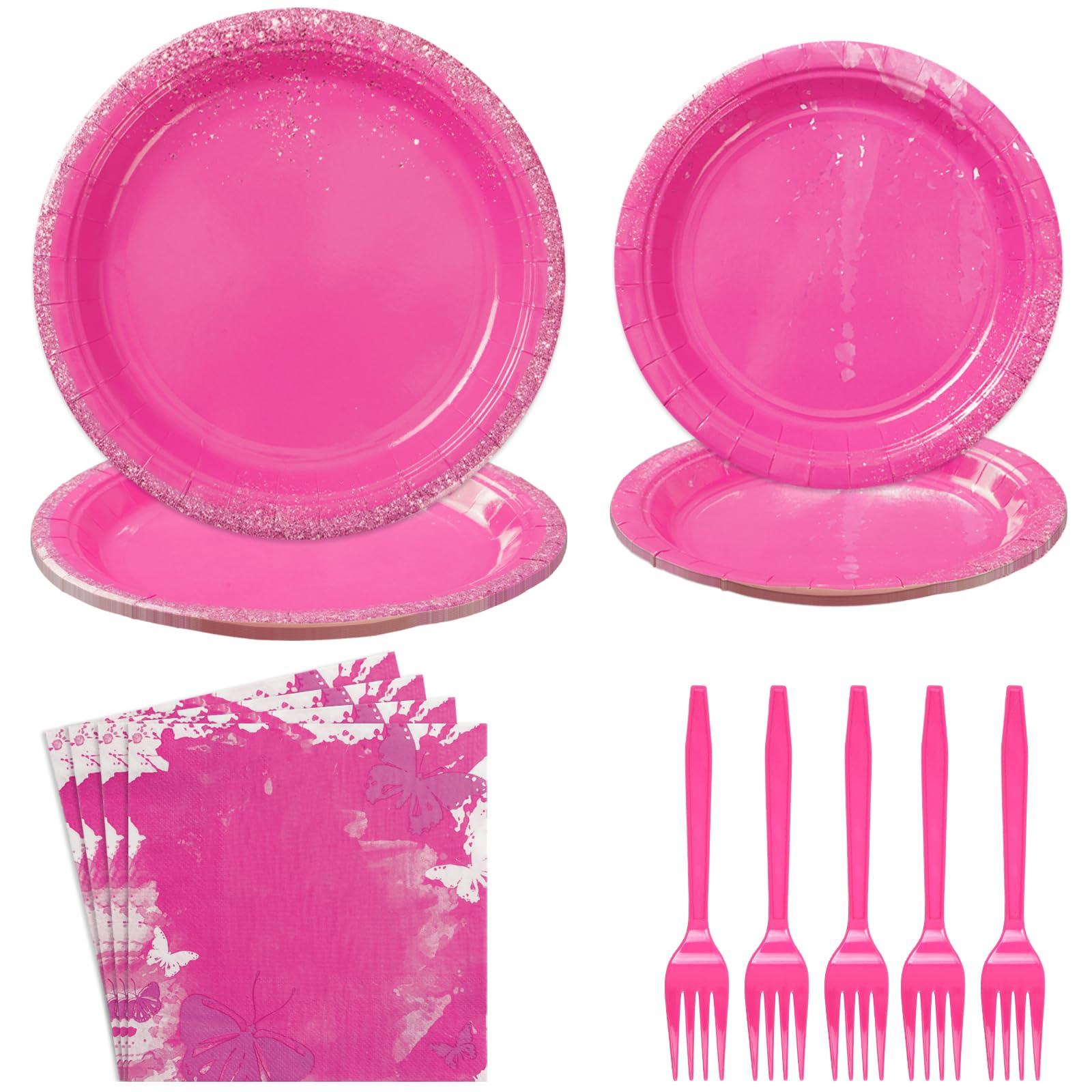 96Pcs Hot Pink Party Supplies Hot Pink Plates and Napkins Tableware Set Hot Pink Party Decorations for Pink Valentine's Day, Birthday, Wedding, Bridal Shower Party, Serves 24