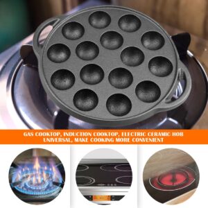 Escargot Dish Cast Iron Takoyaki Mushroom Plate with 15 Compartment Holes, Octopus Ball Maker with Forks and Brush for Snails, BBQ, and Mushroom Cooking