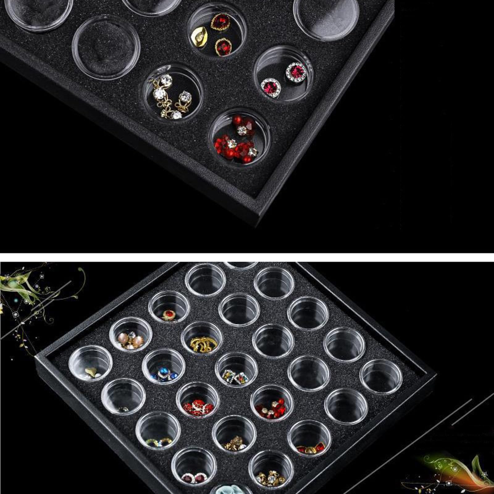 MIAO JIN Black Foam Gem Jars Showcase, Black Detachable Display Tray for Collectibles, 50 Grids Diamond Painting Bead Organizers Storage Containers