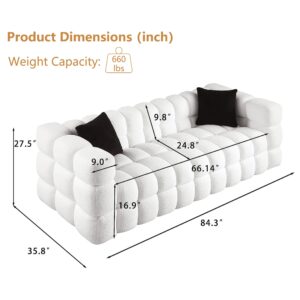 GNIXUU Cloud Sofa Large Couch, Modern Marshmallow Boucle Fabric Couches with Plastic Legs Upholstered Tufted 3 Seater Sofa with 2 Pillows for Living Room, Bedroom, Office, 84 Inch Wide(White)