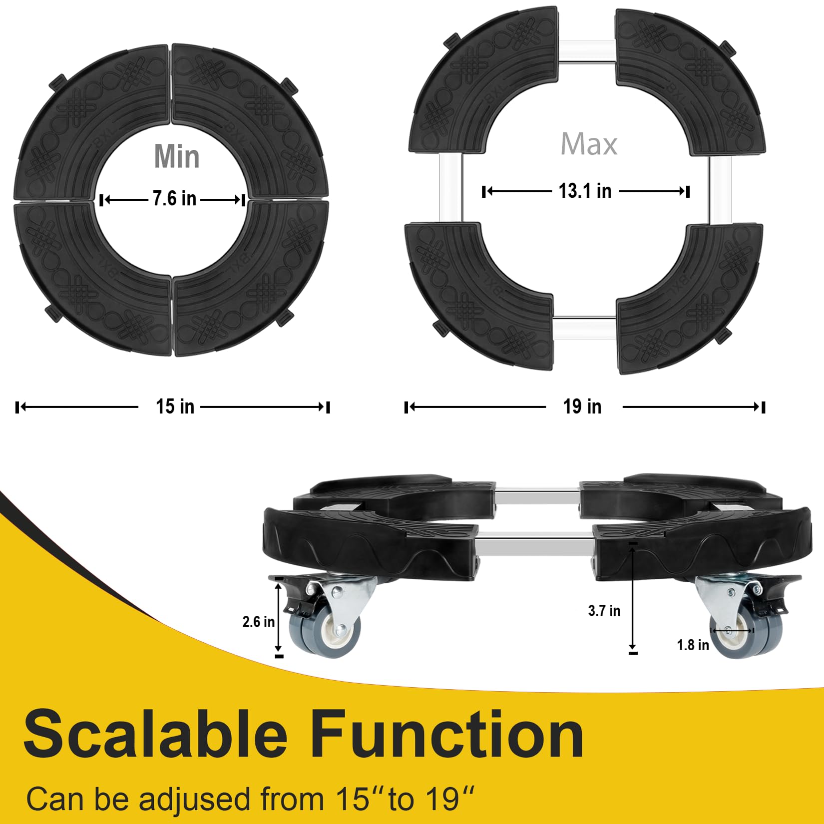 W B D WEIBIDA Trash Can Dolly Wheels Adjustable 15-19 Inch Round Dolly with 4 Wheels Drum Dolly Heavy Duty 440lbs Keg Dolly Large Barrel Dolly Multi Functional Rolling Dolly Cart Plant Dolly