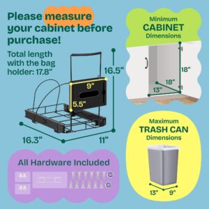 Spaces Tools Pull Out Trash Can Under Cabinet Shelf - Under Sink Trash Can Pull Out Slider for 30–40 Quart Cans Up to 125 lb - Cabinet Trash Can Pull Out Kit w/Garbage Bag Holder - (Can Not Included)