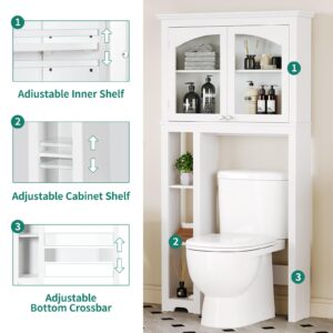 YITAHOME Over The Toilet Cabinet for Bathroom Storage, Above Toilet Shelf Bathroom Organizer Cabinet with Side Storage Rack, Adjustable Shelf and Double Doors for Restroom, Laundry, White