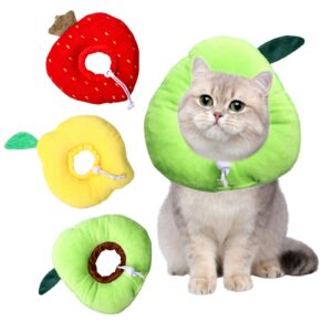 udebohe cat recovery collars 3 pack, rabbit protective cones after surgery, soft cute fruit-shape adjustable elizabeth neck recovery e-collar for small animals rabbits guinea pigs kittens puppies