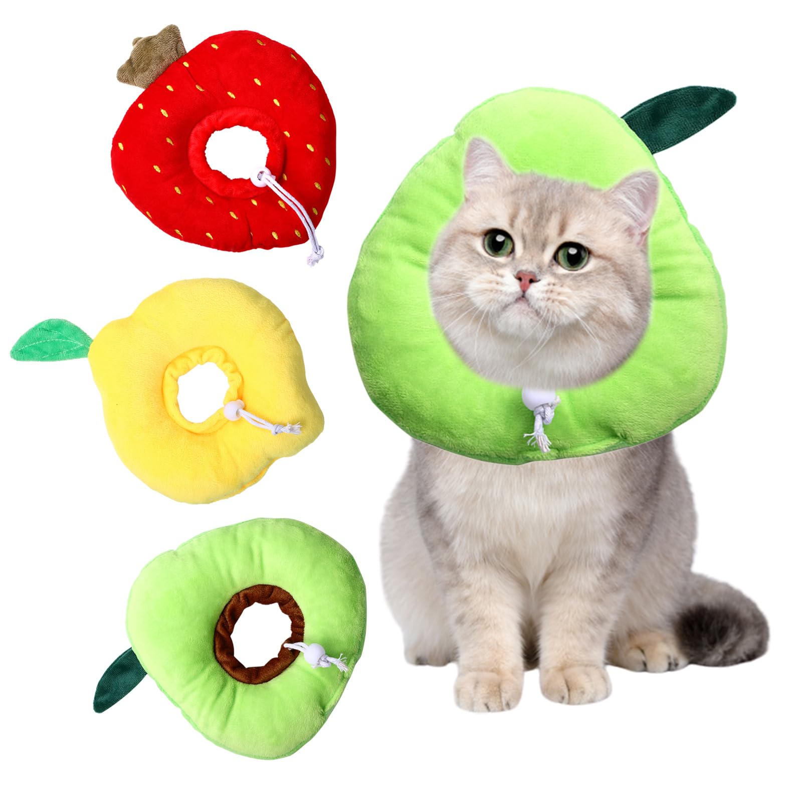 Udebohe Cat Recovery Collars 3 Pack, Rabbit Protective Cones After Surgery, Soft Cute Fruit-Shape Adjustable Elizabeth Neck Recovery E-Collar for Small Animals Rabbits Guinea Pigs Kittens Puppies