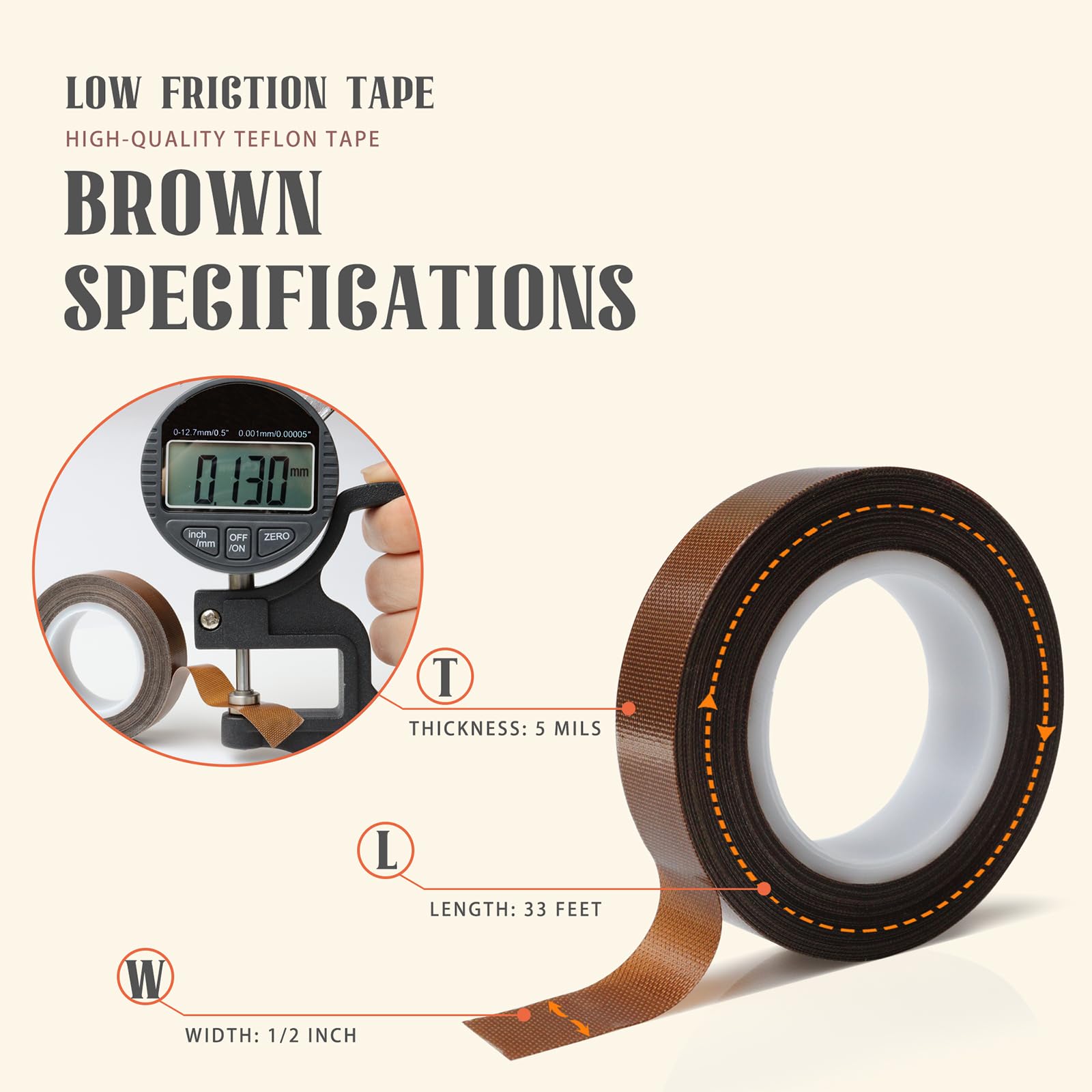 2 Rolls 1/2 Inch x 33 Feet Low Friction Tape,Drawer Slide Tape,Drawer Glide Tape,Squeak Resistant Tape,Abrasion Resistance Tape,Surface Protection Tape for Wood,Drawer,Cabinet,Curtain,Furniture,Brown