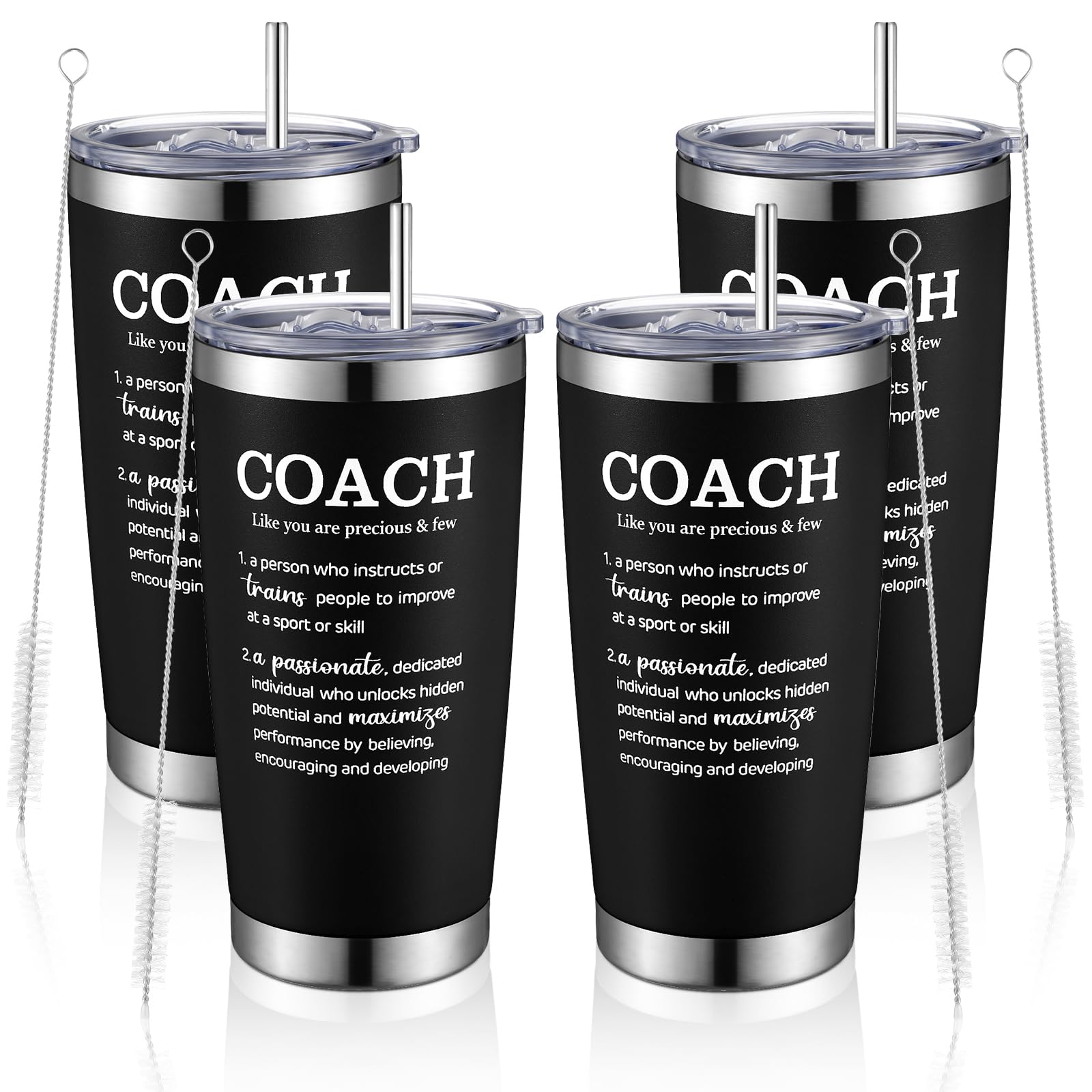 Lallisa 4 Pack Coach Gifts Best Coach Tumbler 20 oz Stainless Steel Coffee Travel Mug with Lid Straw and Brush Coach Appreciation Gift for Volleyball Basketball Football Coach Men Women (Black)