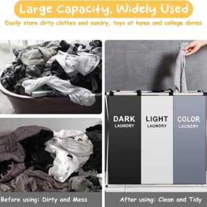 Laundry Basket,Upgraded 136L Laundry Hamper 3 Sections Laundry Bin Sorter, Waterproof & Foldable Washing Storage Bag for Dirty Clothes Toys Towel in Bathroom Bedroom Organization