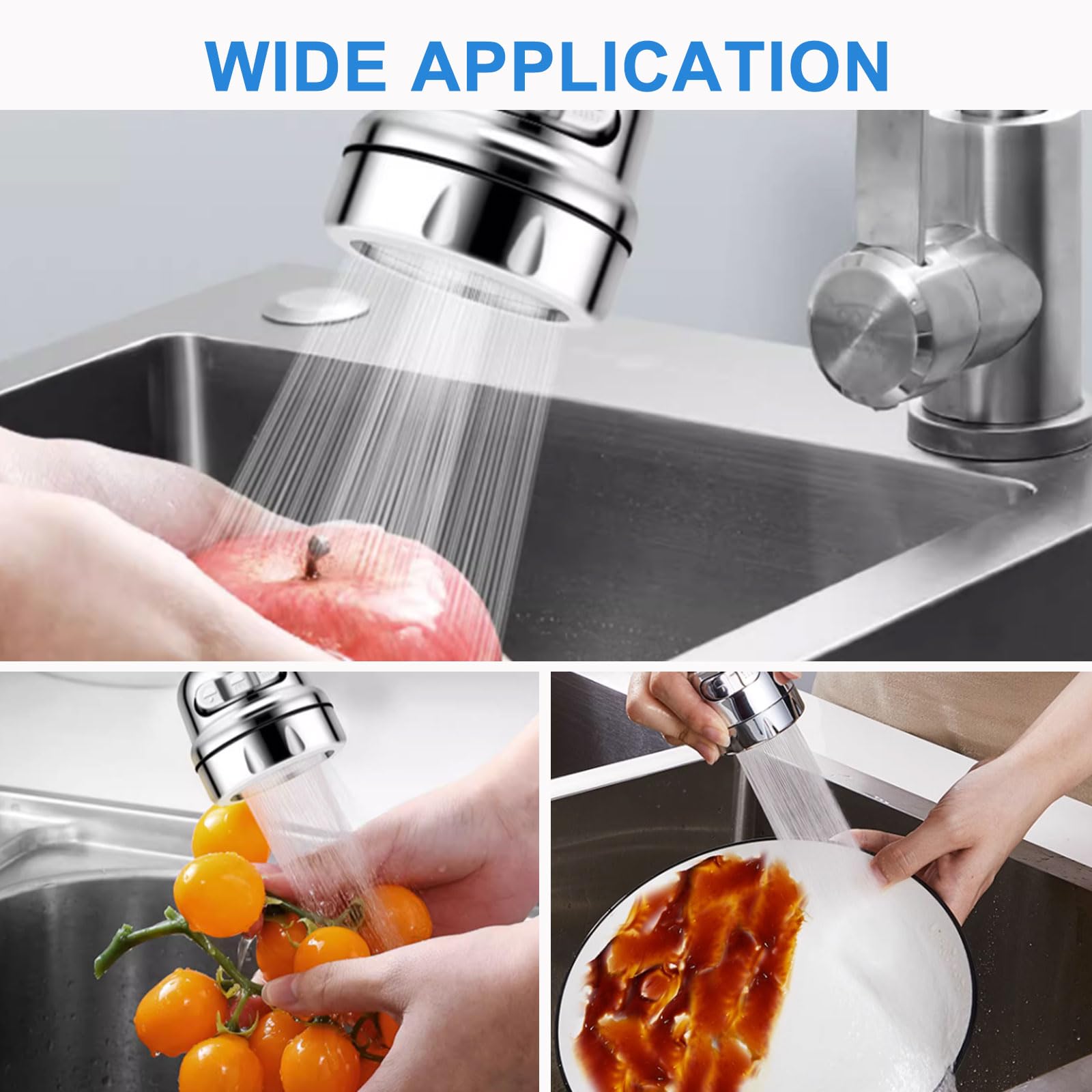 Sink Faucet Attachment, Movable Kitchen Faucet Head 360° Rotatable Faucet Sprayer Head Replacement Water Saving Faucet Extender,Anti -Splash,3 Modes, Chrome Faucet Head for Kitchen and Bathroom