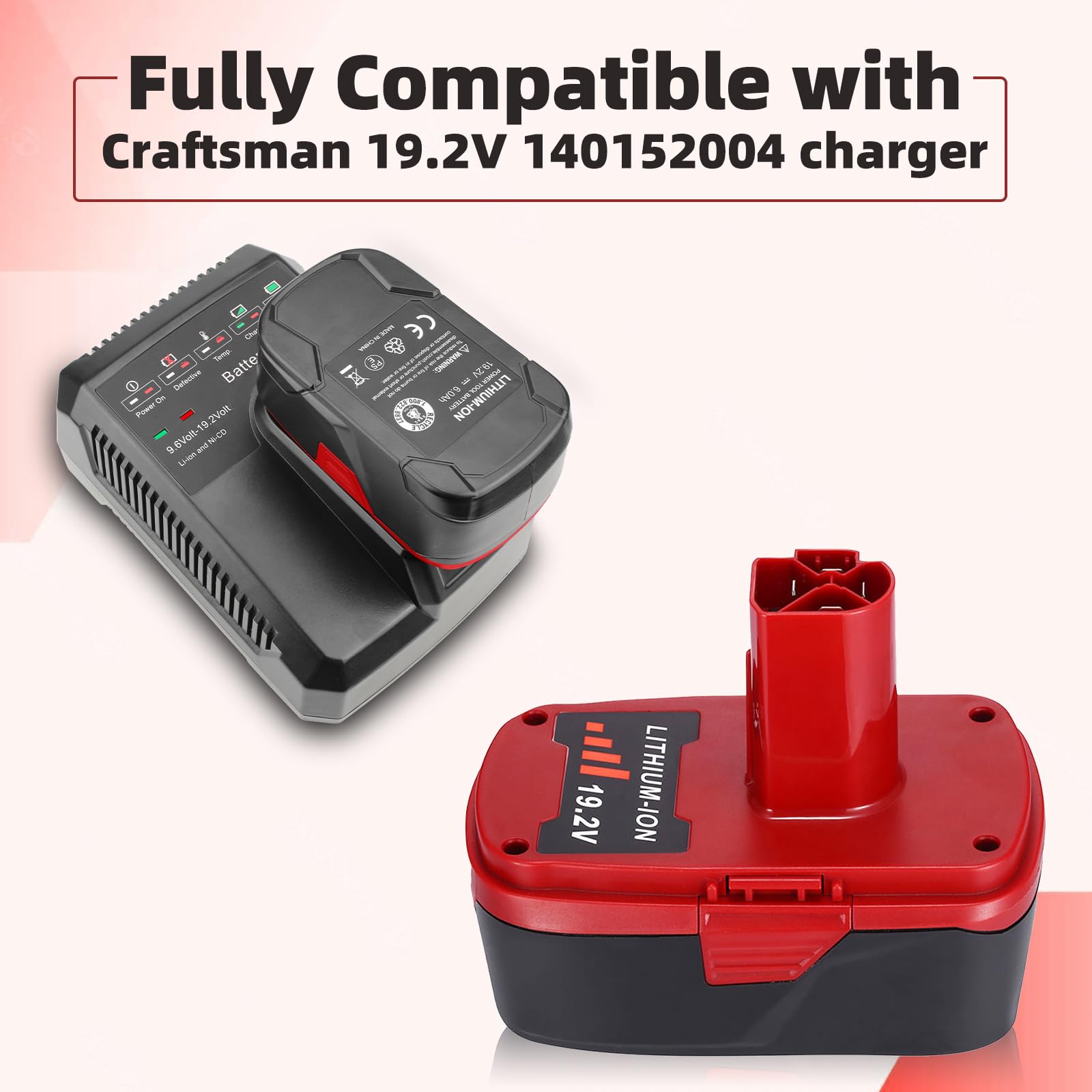 Upgraded 2 Pack 6000mAh 19.2V C3 Replacement Battery Compatible with Craftsman 19.2 Volt Battery Lithium-ion DieHard 315.115410 315.11485 130279005 1323903 120235021 11375 11376 Cordless Tools (Red)