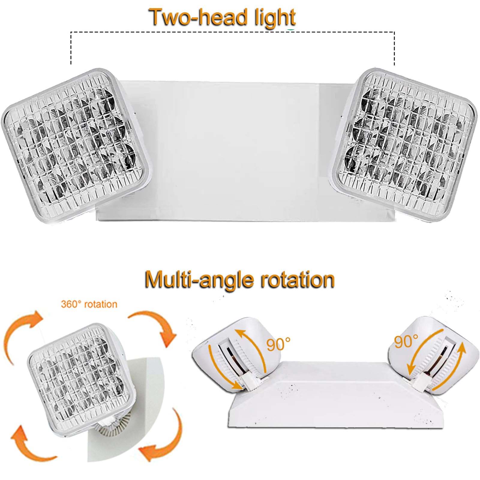 Hivotisa LED Emergency Lights with Battery Backup 6 Pack, Commercial Emergency Lights Fixture Two Head Adjustable, Hardwired Emergency Light for Business, Home Power Failure Hallway AC 120/277V