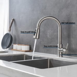 Kitchen Faucet with Pull Down Sprayer Brushed Nickel Single Handle Kitchen Sink Faucets with Pull Out Sprayer Stainless Steel Modern Commercial Farmhouse Rv Camper Kitchen Faucets