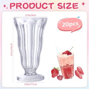 Mifoci 20 Pcs Milkshake Glasses 16 oz Old Fashioned Soda Glass Footed Ice Cream Cups Clear Shatterproof Sundae Glasses Thick Plastic Fountain Glasses for Juice Sundae Milk Tropical Drinks Party