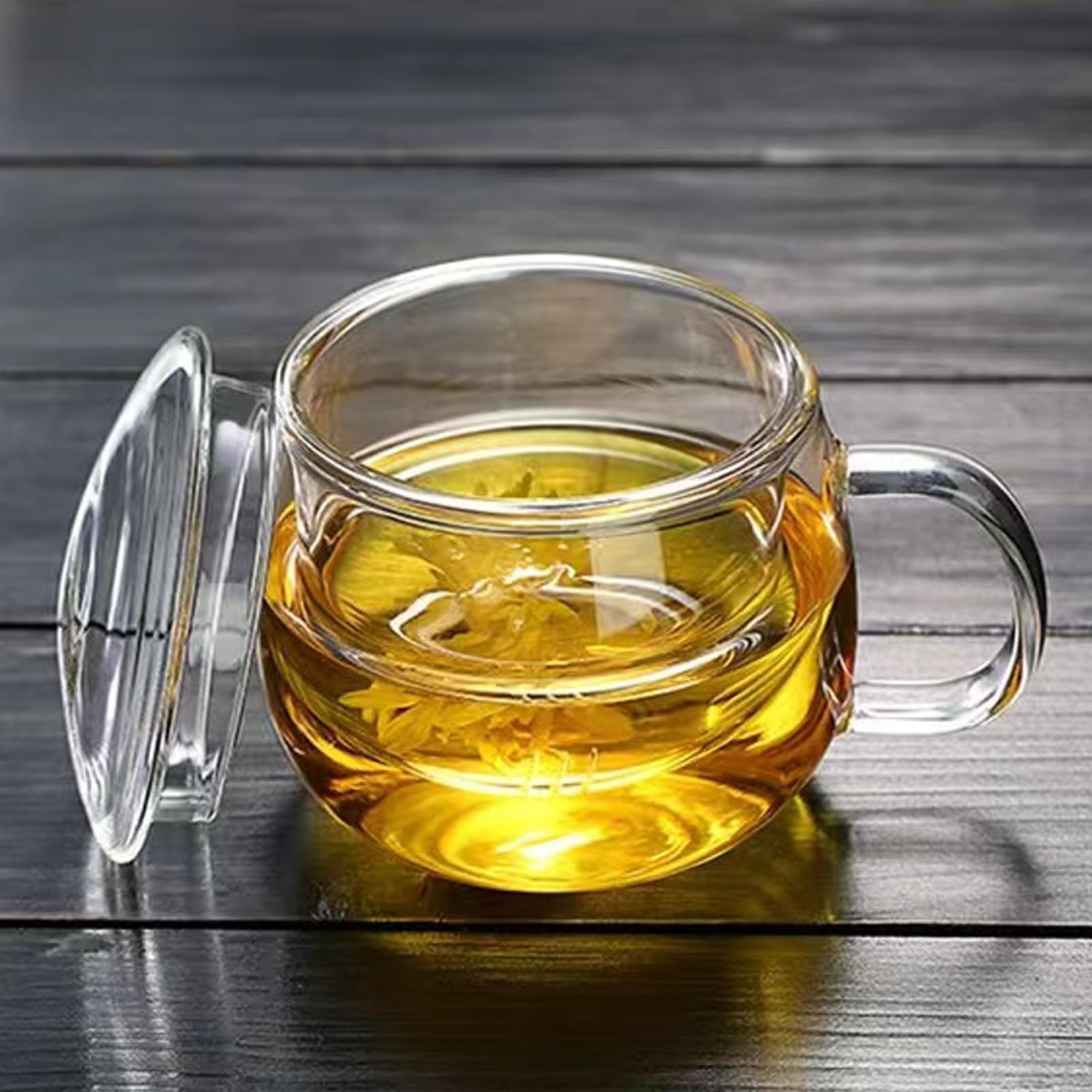 Aurfedes 14oz Tea cup with steeper and lid, heat-resistant borosilicate glass clear tea cup for loose leaf tea, blooming tea and tea bags - ideal for tea lovers (1PCS)