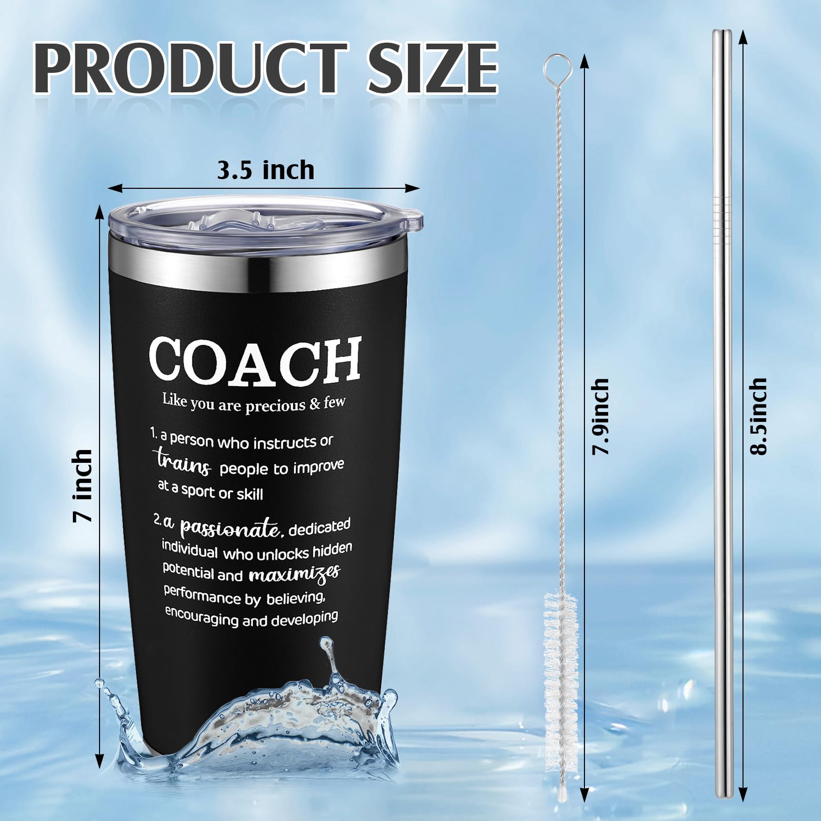 Lallisa 4 Pack Coach Gifts Best Coach Tumbler 20 oz Stainless Steel Coffee Travel Mug with Lid Straw and Brush Coach Appreciation Gift for Volleyball Basketball Football Coach Men Women (Black)