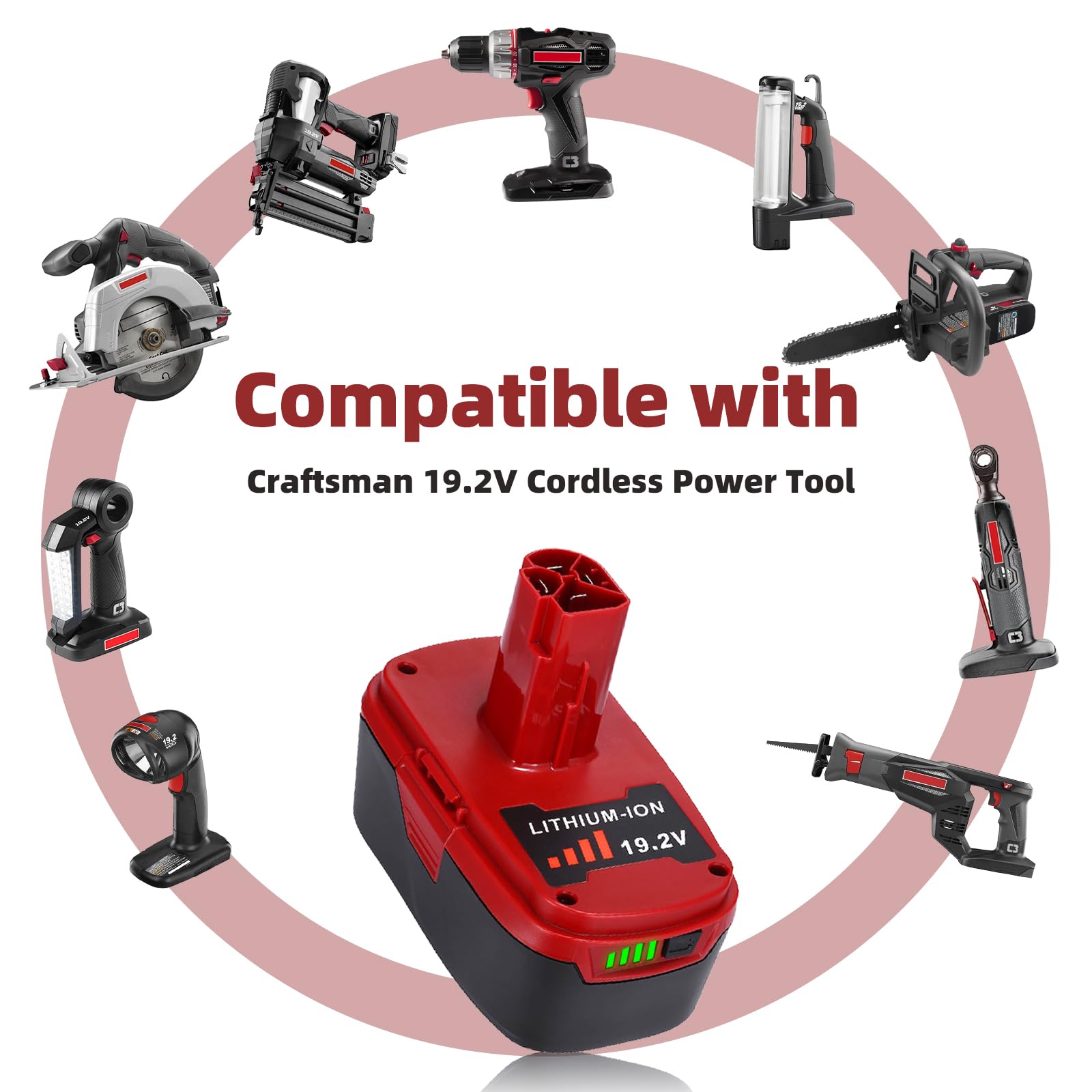 Upgraded 2 Pack 6000mAh 19.2V C3 Replacement Battery Compatible with Craftsman 19.2 Volt Battery Lithium-ion DieHard 315.115410 315.11485 130279005 1323903 120235021 11375 11376 Cordless Tools (Red)