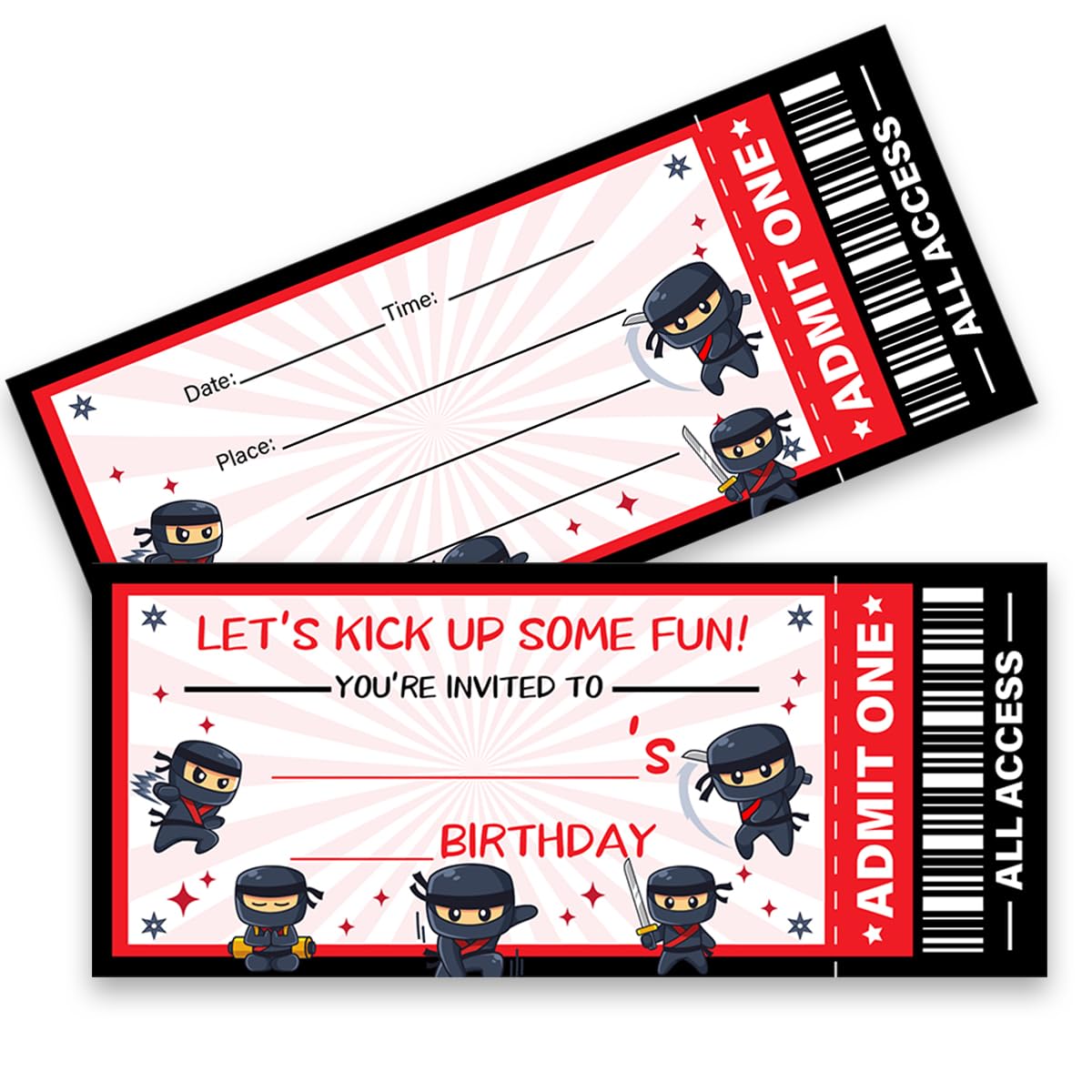 LyoGao 20 Pack Ninja Birthday Party Ticket Invitations With Envelopes Ninja Birthday Party Invitations Fill in Let's Kick Up Some Fun Ninja Warrior Invites (Ticket Style)