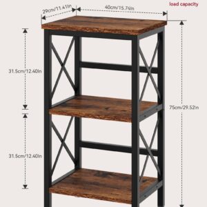 YMYNY 3 Tiers Bookcase, Industrial Metal Bookshelf with Side Fence, Storage Organizer for Living Room, Home Office, Bedroom, Display Racks, Sofa Side Table, Rustic Brown, 29.5*15.75*11.4" UHST008H