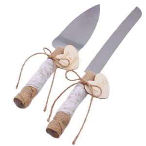 swtool wedding cake knife and server set rustic style stainless steel cake cutter set with twine lace and wood tag gifts for bride and groom wedding anniversaries parties