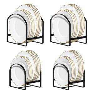 4 pack kitchen plate holder organizer for cabinet space saver dinner dish plate storage rack upright dish drying racks metal plate dish racks stand for cupboard and countertop 2 large 2 small black