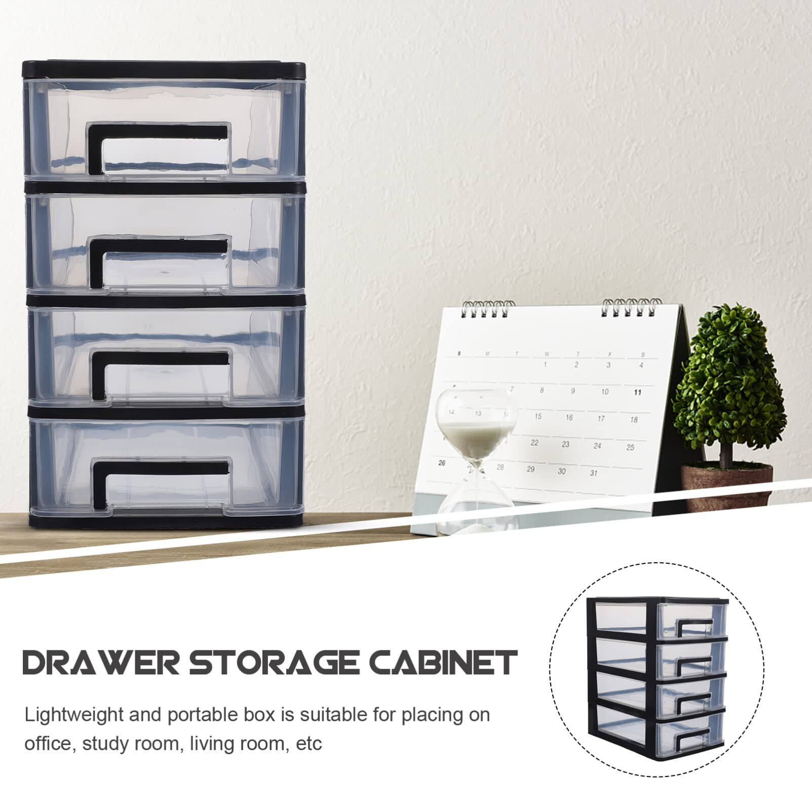 Storage Cabinet Plastic 4 Drawer Wide Storage Drawer, Plastic Clear Storage and Organizer Cabinet for Bathroom, Closet, Craft Room, Garage, Kids Room, Office, Pantry, Desktop