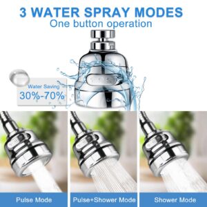 Sink Faucet Attachment, Movable Kitchen Faucet Head 360° Rotatable Faucet Sprayer Head Replacement Water Saving Faucet Extender,Anti -Splash,3 Modes, Chrome Faucet Head for Kitchen and Bathroom