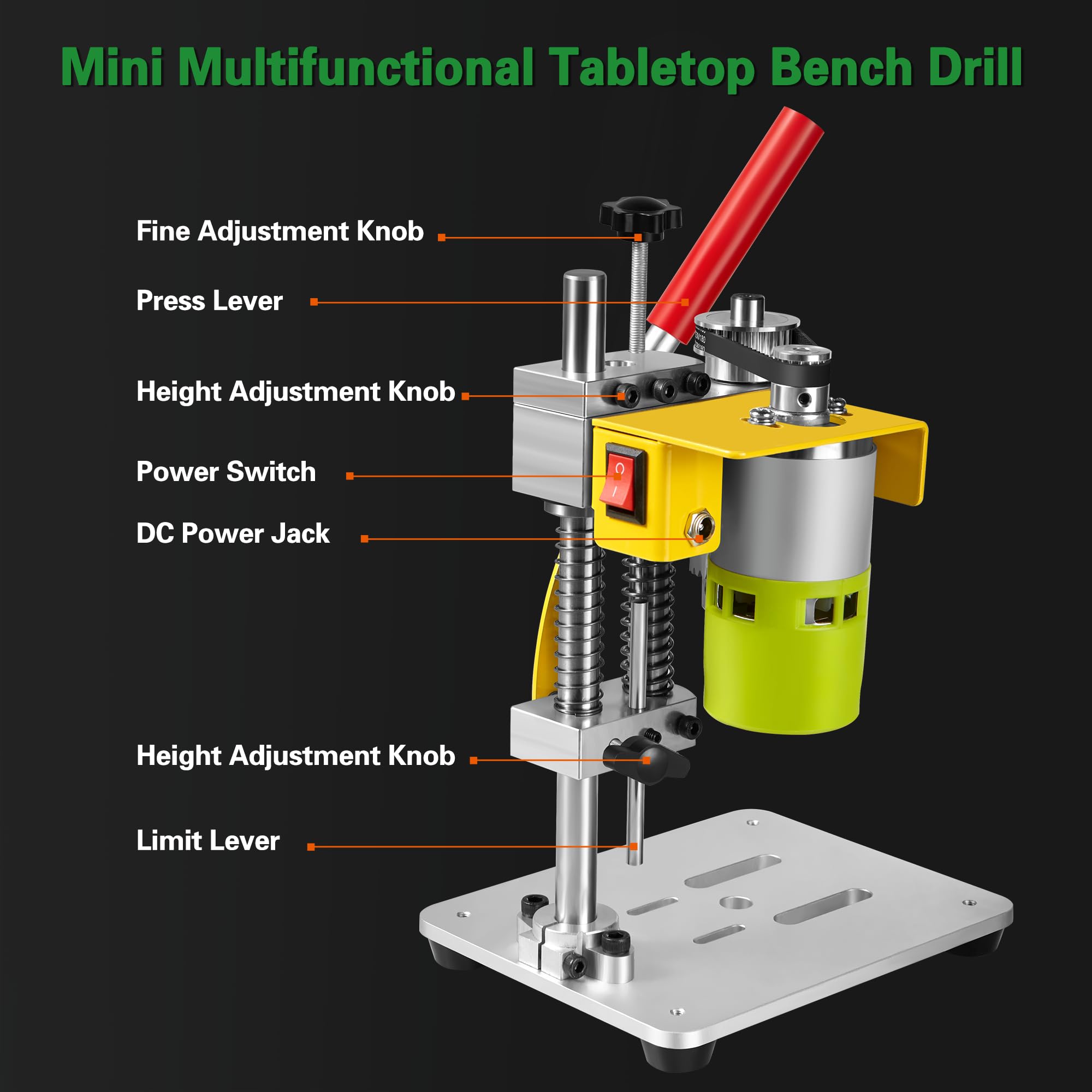 Mini Drill Press, Benchtop Drill Press, Small Drill Press 7-Speed CNC 795 Motor Portable Precision Drilling Machine B10 Chuck for DIY Jewelry Metal Wooden Acrylic