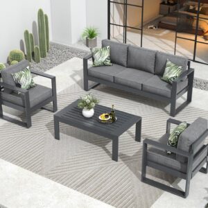 Vakollia Outdoor Aluminum Furniture Set - 4 Pieces Modern Patio Conversation Sets Metal Sectional Sofa with Coffee Table