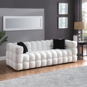 gnixuu cloud sofa large couch, modern marshmallow boucle fabric couches with plastic legs upholstered tufted 3 seater sofa with 2 pillows for living room, bedroom, office, 84 inch wide(white)