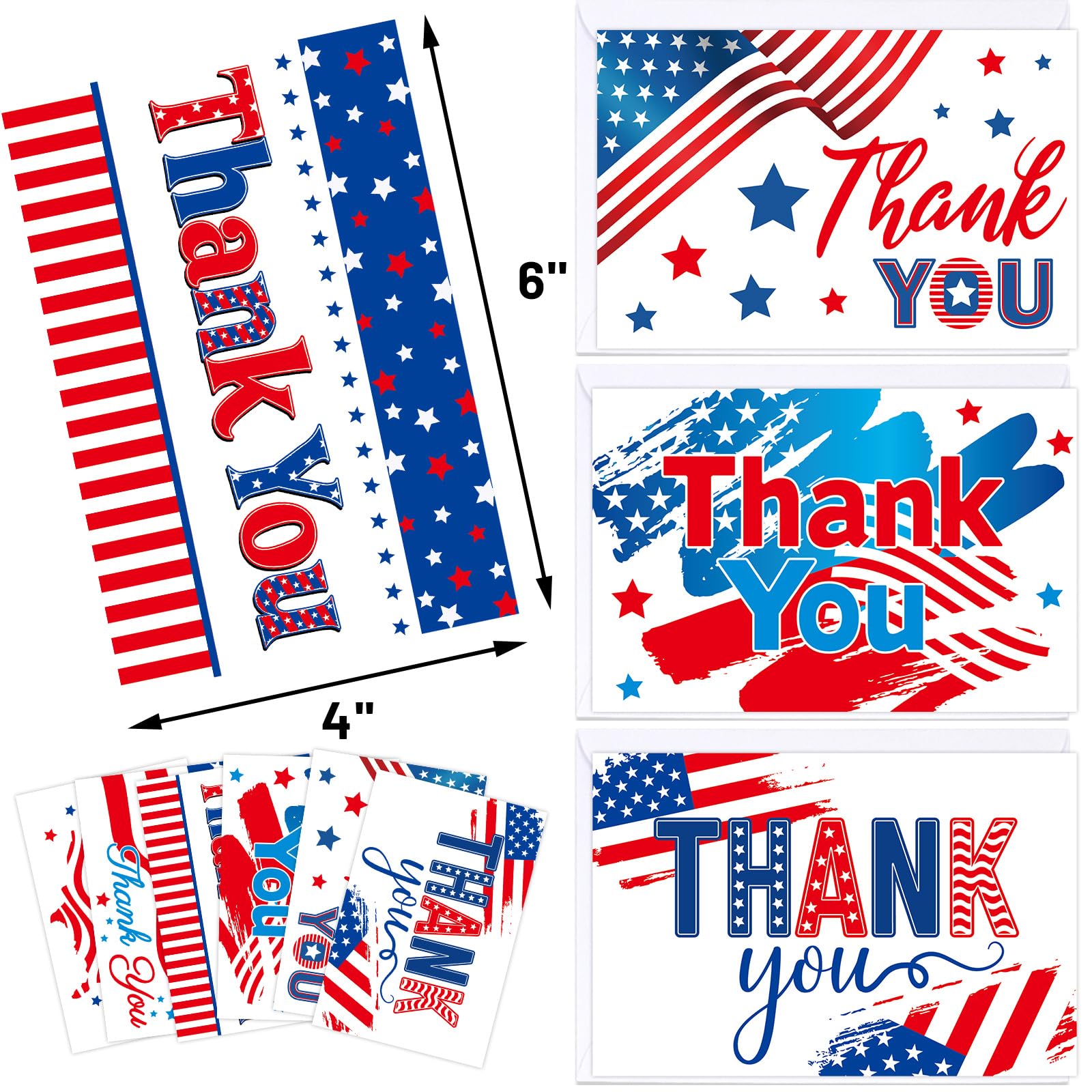 Fancy Land Patriotic Thank You Cards with Envelopes American Flag Note Cards for Veterans Memorial Day Voter Election Campaign Supplies 24Pcs