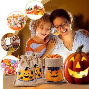 WenTao Halloween Burlap Gift Bags with Drawstrings, 24PCS Candy Pouch Halloween Treat Bags with Different Designs