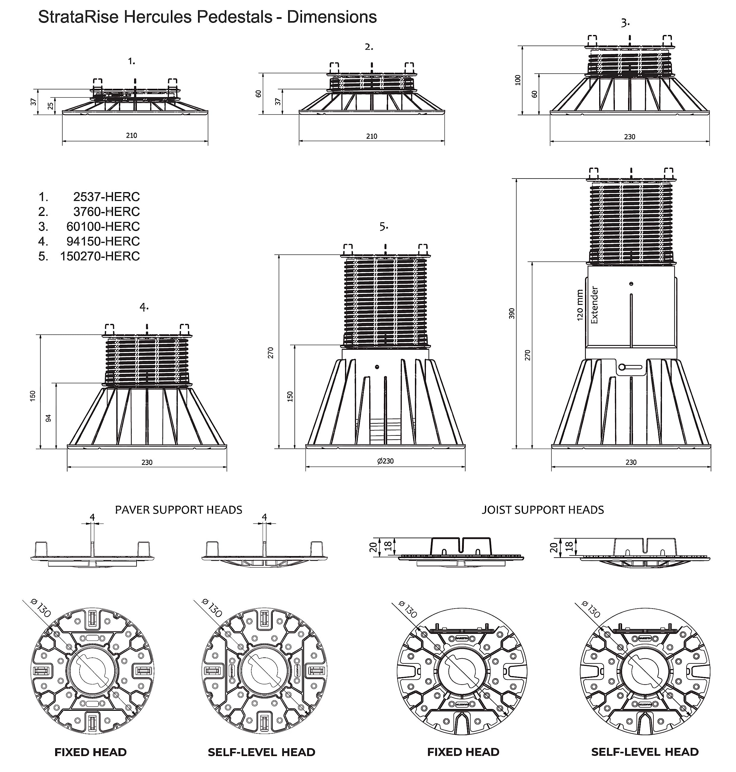 StrataRise Hercules 3000 Fixed Head Paver Pedestals > 37-60mm - 30 Pack