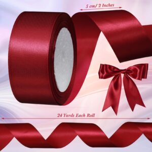 4 Rolls Satin Ribbon 2 Inch x 96 Yards Double Face Satin Ribbon Solid Color Fabric Satin Ribbon for Flower Bouquet Wrap,Wedding Invitation,Christmas Gift Wrap,Bridal Bouquets,DIY Craft(Burgundy)