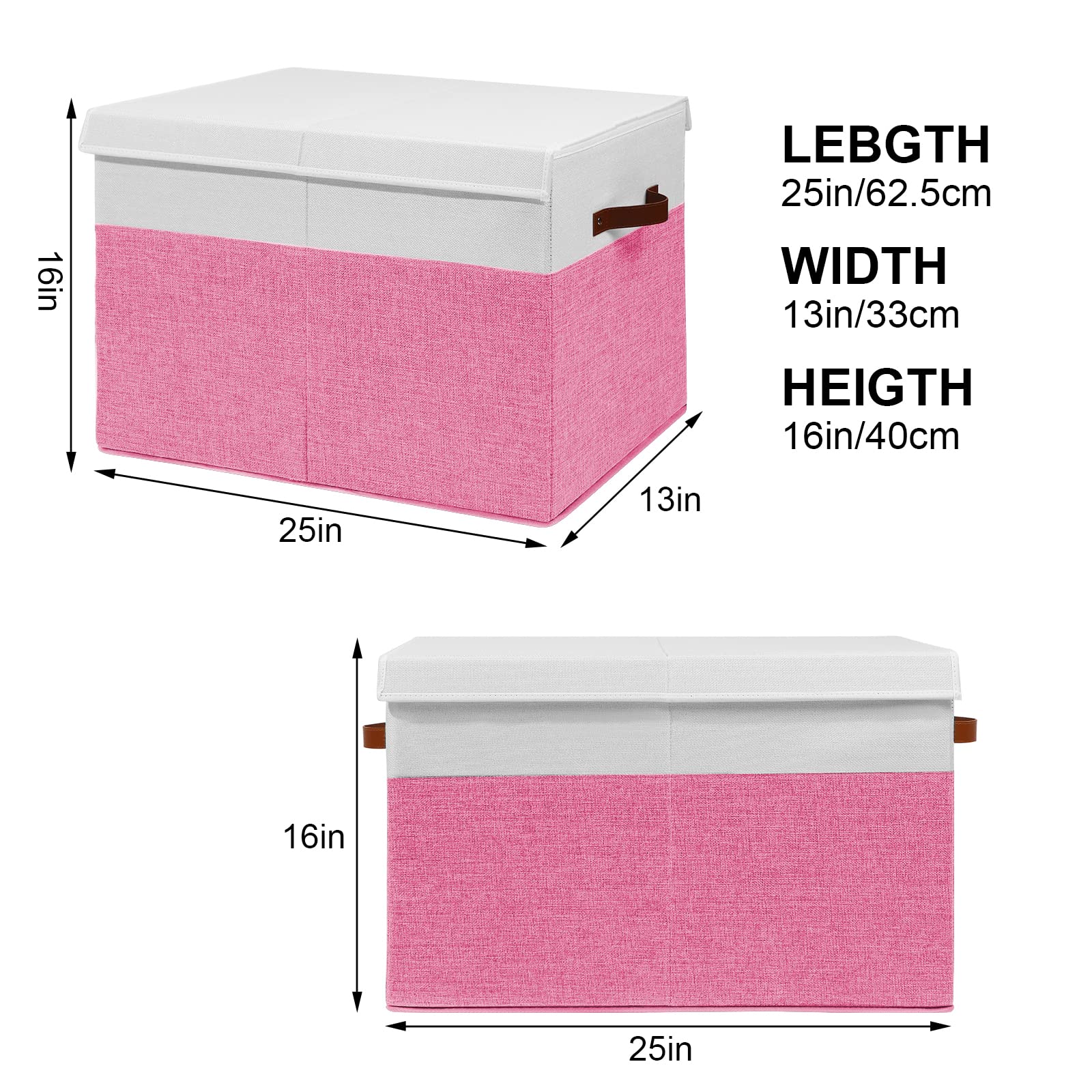 Large Toy Box Chest Storage Bins for Girls, Toys Organizers Storage Boxes Basket with Sturdy Handles for Nursery, Playroom, Closet, Bedroom