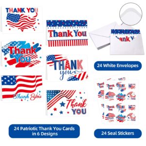 Fancy Land Patriotic Thank You Cards with Envelopes American Flag Note Cards for Veterans Memorial Day Voter Election Campaign Supplies 24Pcs