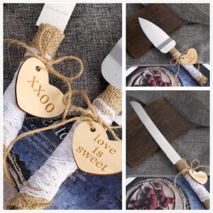 SWTOOL Wedding Cake Knife and Server Set Rustic Style Stainless Steel Cake Cutter Set with Twine Lace and Wood Tag Gifts for Bride and Groom Wedding Anniversaries Parties