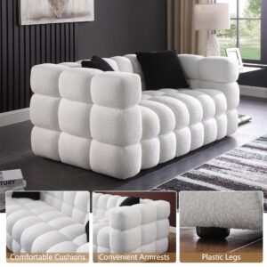 GNIXUU Cloud Sofa Couch, Modern Marshmallow Boucle Fabric Couches with Plastic Legs Upholstered Tufted Loveseat Sofa with 2 Pillows for Living Room, Bedroom, Office, 62 Inch Wide(White)