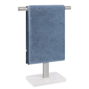 bathace hand towel holder, t-shape hand towel stand for bathroom, stand hand towel rack free-standing towel bar for bathroom kitchen countertop, 304 stainless steel (14in-marble base, brushed)