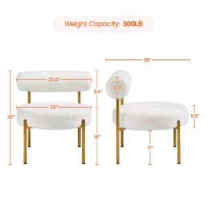 Yaheetech Boucle Accent Chair, Modern Tufted Vanity Chair, Cozy Sherpa Barrel Chair with Gold Legs, Club Chair for Living Room Bedroom Vanity Room Home Office, White